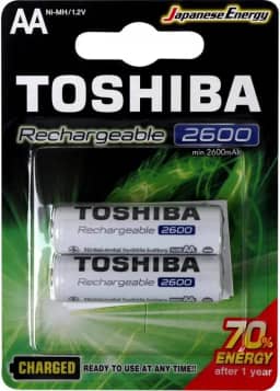 Pilha Recarregável AA 1,2V 2600mAh TNH6GAE TOSHIBA (Cartela com 2 unid.)