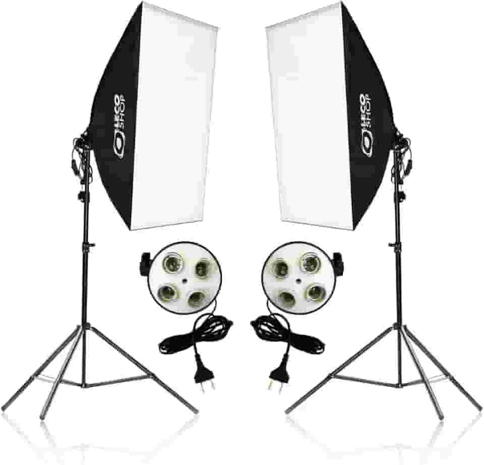 Kit Softbox Iluminação Contínua 2x 50x70cm com Tripés 2m e Soquete Quadruplo – Estúdio Fotografia, Vídeo, YouTube, Lives e Maquiagem