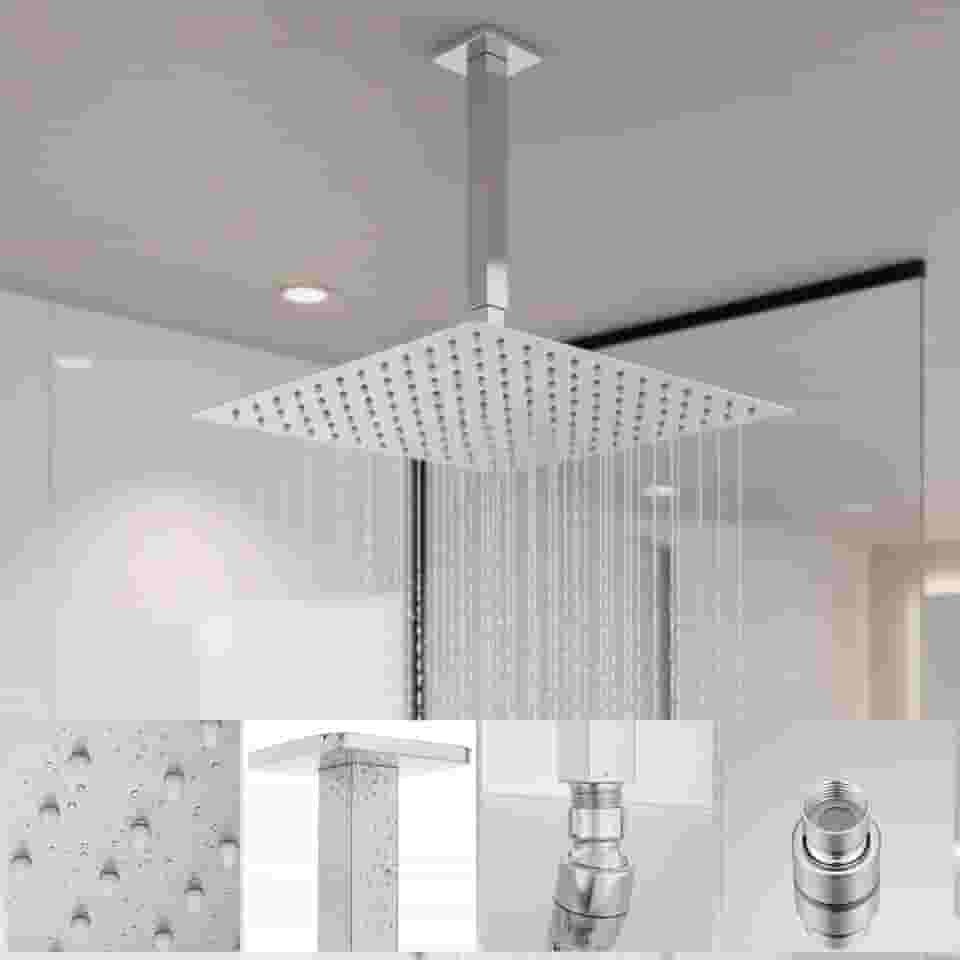 Chuveiro Ducha Slim 30x30 Inox Quadrada Luxo Com Braço de Teto 25cm Cromada