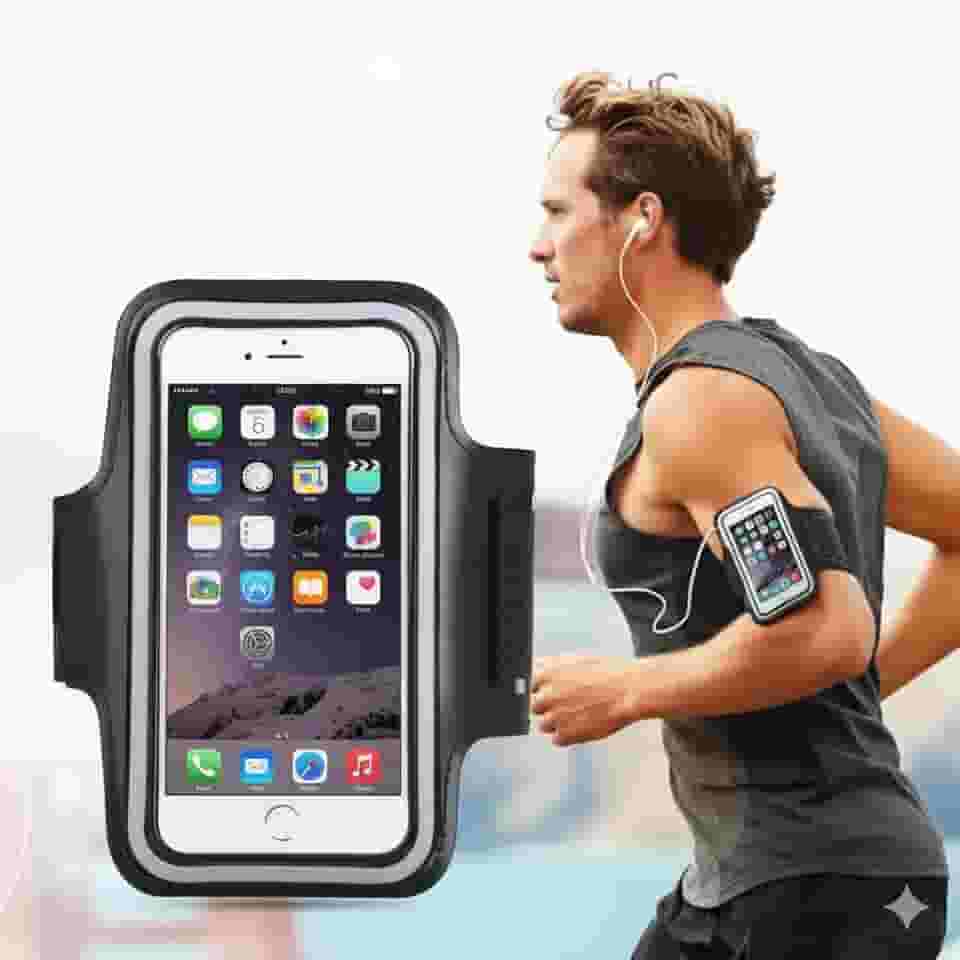 Braçadeira Porta Celular para Esportes, Corrida e Academia, Ajustável, Compatível até 5.5", Leve e Confortável - FEMAI