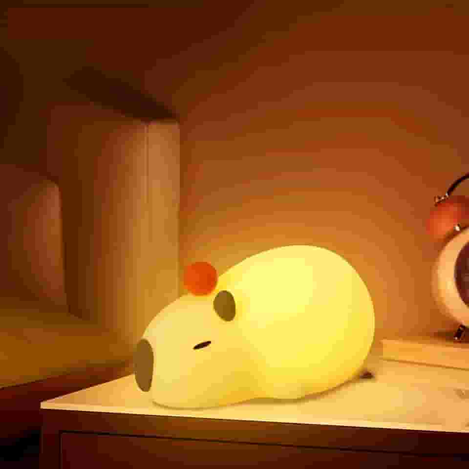Capivara Luminária Quarto, Luz Noturna de Silicone Regulável com Toque e Timer, Abajur de Cabeceira e Decoração Quarto de Bebê