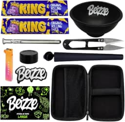 Kit 10 itens Tabacaria Case Slick Isqueiro Cuia Piteira de Vidro Moco Sedas