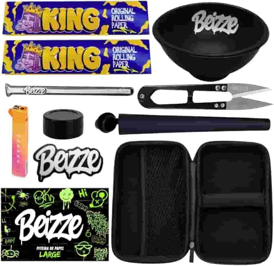 Kit 10 itens Tabacaria Case Slick Isqueiro Cuia Piteira de Vidro Moco Sedas