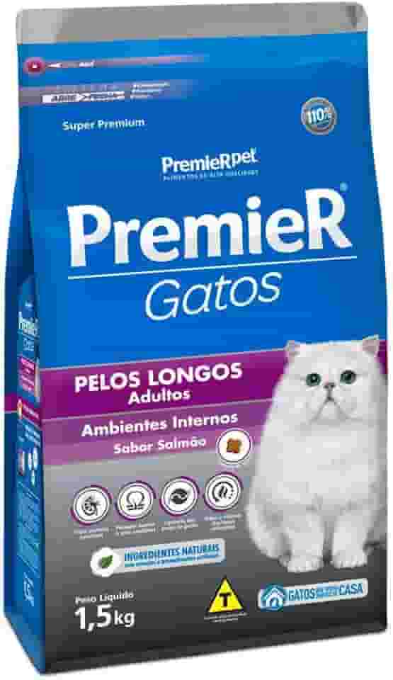 Ração Premier Ambientes Internos Pelos Longos Para Gatos Adultos Sabor Salmão - 1,5Kg Premier Pet Adulto
