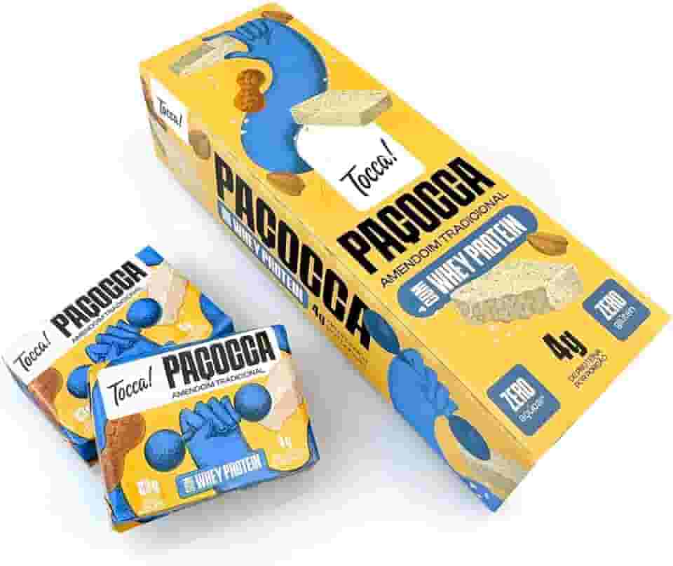 Paçoca com Whey Protein TOCCA – Zero Açúcar, sabor Tradicional, 4g de Proteína (276g - display com 12 und de 23g)