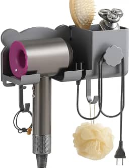 Organizador para Secador de Cabelo e Escova Iônica Chapinha de Parede Sem Furos Banheiro Com Compartimentos para Barbeador e Suporte Ferramentas Acessórios – Autoadesivo Dupla Face