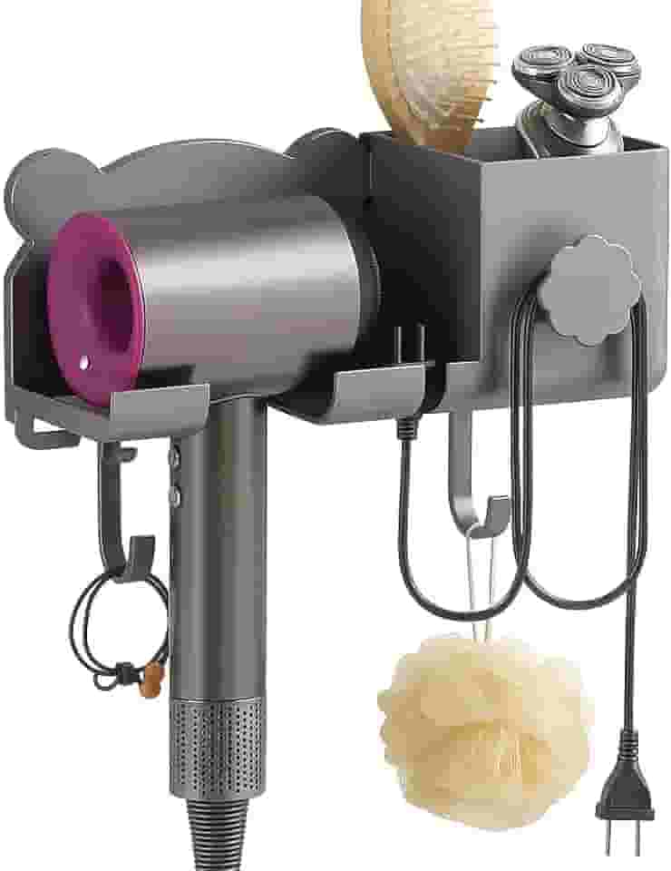 Organizador para Secador de Cabelo e Escova Iônica Chapinha de Parede Sem Furos Banheiro Com Compartimentos para Barbeador e Suporte Ferramentas Acessórios – Autoadesivo Dupla Face