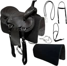 Sela Americana Preta Simples para Cavalgada E Passeios Completa Com Manta e Freio Inox