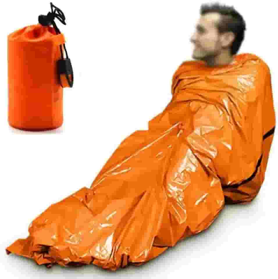 Saco de Dormir de Emergência Mylar Ultra Impermeável, 200x90cm, 140g, Laranja, com Bolsa de Transporte