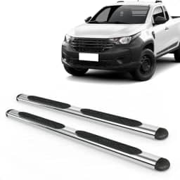Par Estribo Lateral Oval Cromado Strada Cabine Dupla E Simples 2021 A 2025 Kit Fixação Incluso