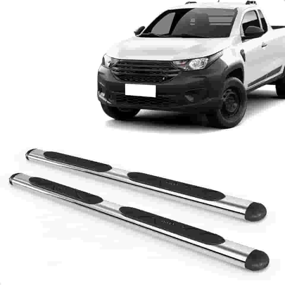 Par Estribo Lateral Oval Cromado Strada Cabine Dupla E Simples 2021 A 2025 Kit Fixação Incluso