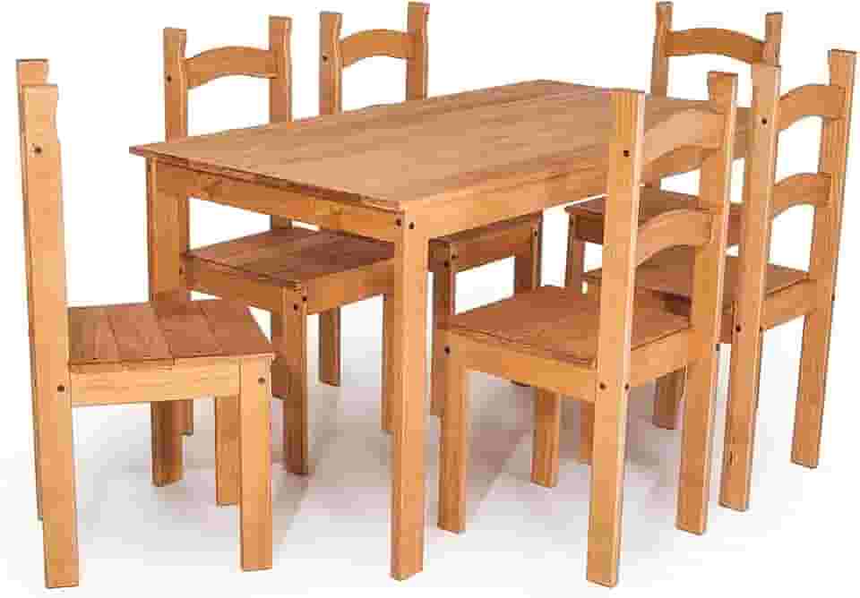 Conjunto Mesa de Jantar 6 Lugares com 6 Cadeiras em Madeira Maciça Mel - Móveis Britz