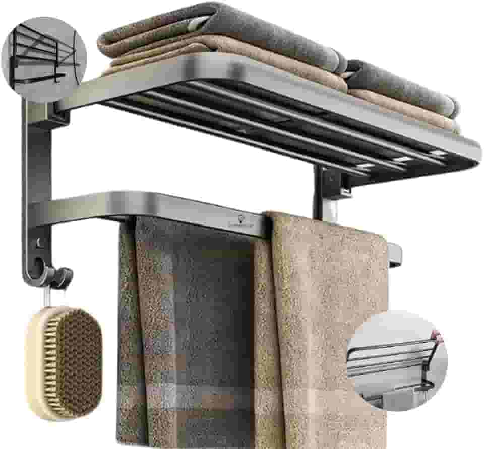 Toalheiro Duplo Porta Toalha para Banheiro com Prateleira de Alumíni | Suporte para Toalhas, Resistente à Corrosão, Moderno, Ideal para Banheiros e Lavabos - LumorixLar