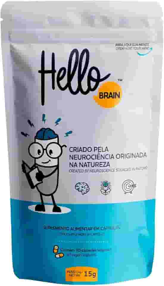 Hellobrain Suplemento de Saúde Cerebral, Nootropic, Foco e Concentração, Performance Cognitiva, Vegano e Sem Glúten, 30 Cápsulas (15 doses)