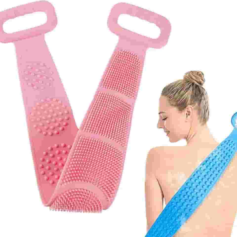 Esfregão Esponja de Banho Esticável de Silicone Massageador Esfoliante para Costas - Limpeza Profunda e Relaxante (Rosa)