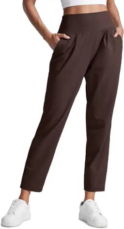 Butterlift Calças de ioga casuais com tornozelo para mulher 7/8 cónicas plissadas à frente para viagens de lazer com bolsos