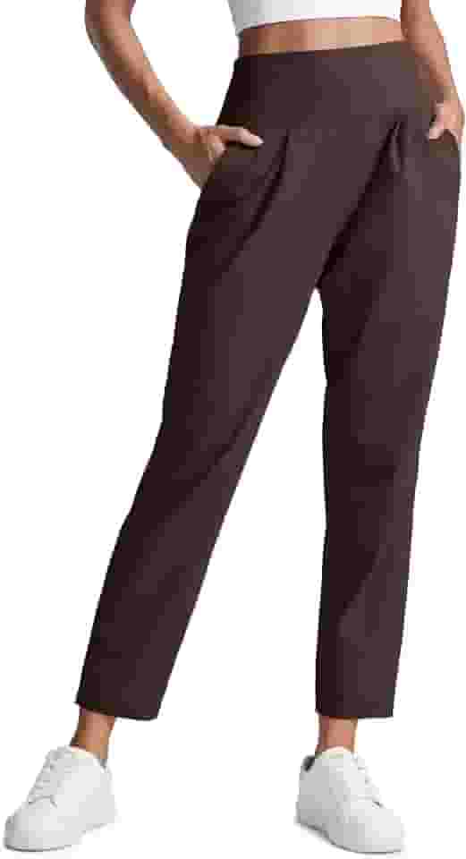 Butterlift Calças de ioga casuais com tornozelo para mulher 7/8 cónicas plissadas à frente para viagens de lazer com bolsos