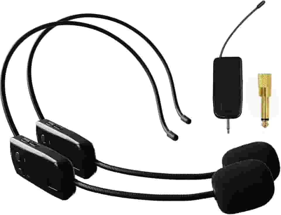 Sistema de microfone sem fio para 2 pessoas, 2,4 G Fones de ouvido sem fio duplos Ideal para alto-falantes, amplificador de voz, sistema de PA, professor, guias turísticos, instrutor de fitness