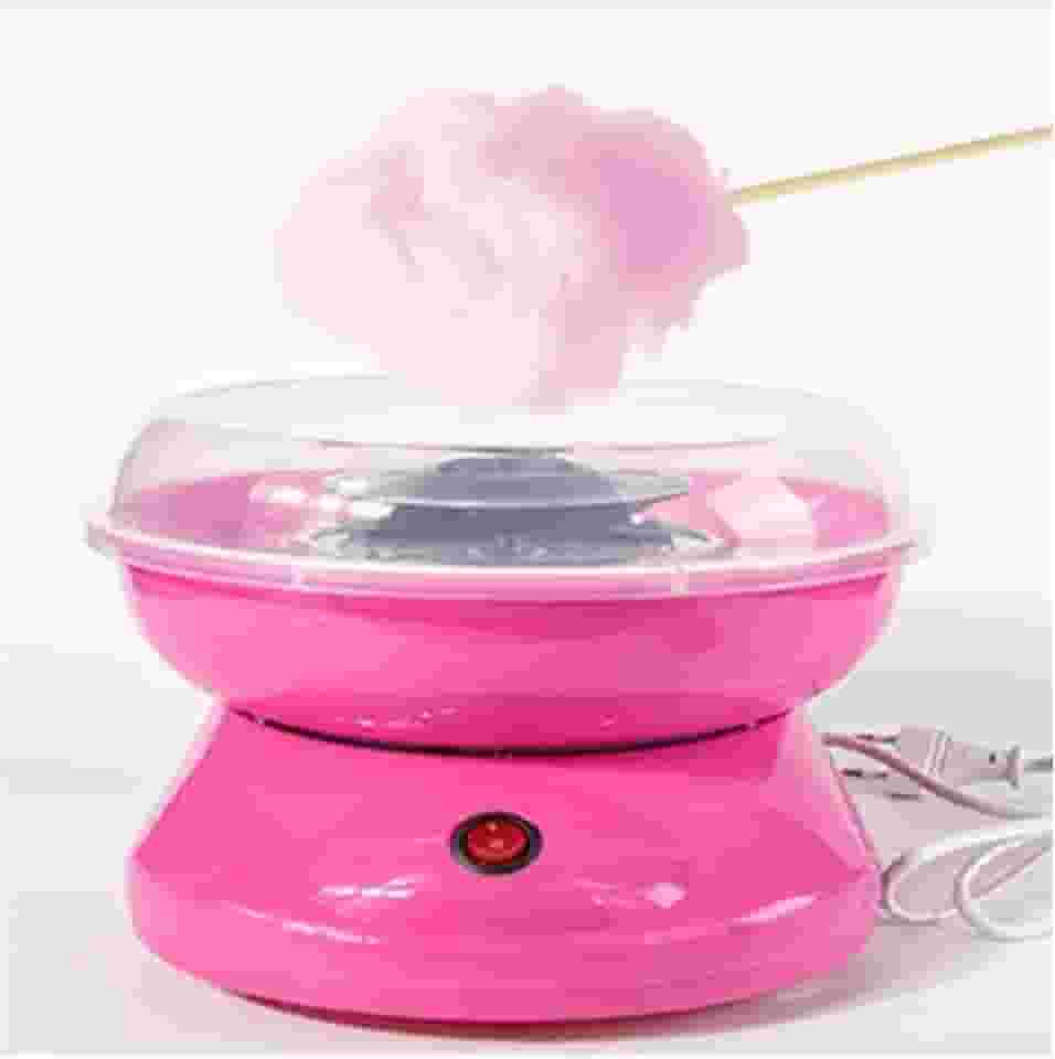 Máquina de Algodão Doce Elétrica Portátil 110V – Mini Maker Compacta com Ventosas, 500W de Potência, Fácil de Usar e Ideal para Festas e Crianças (Rosa)