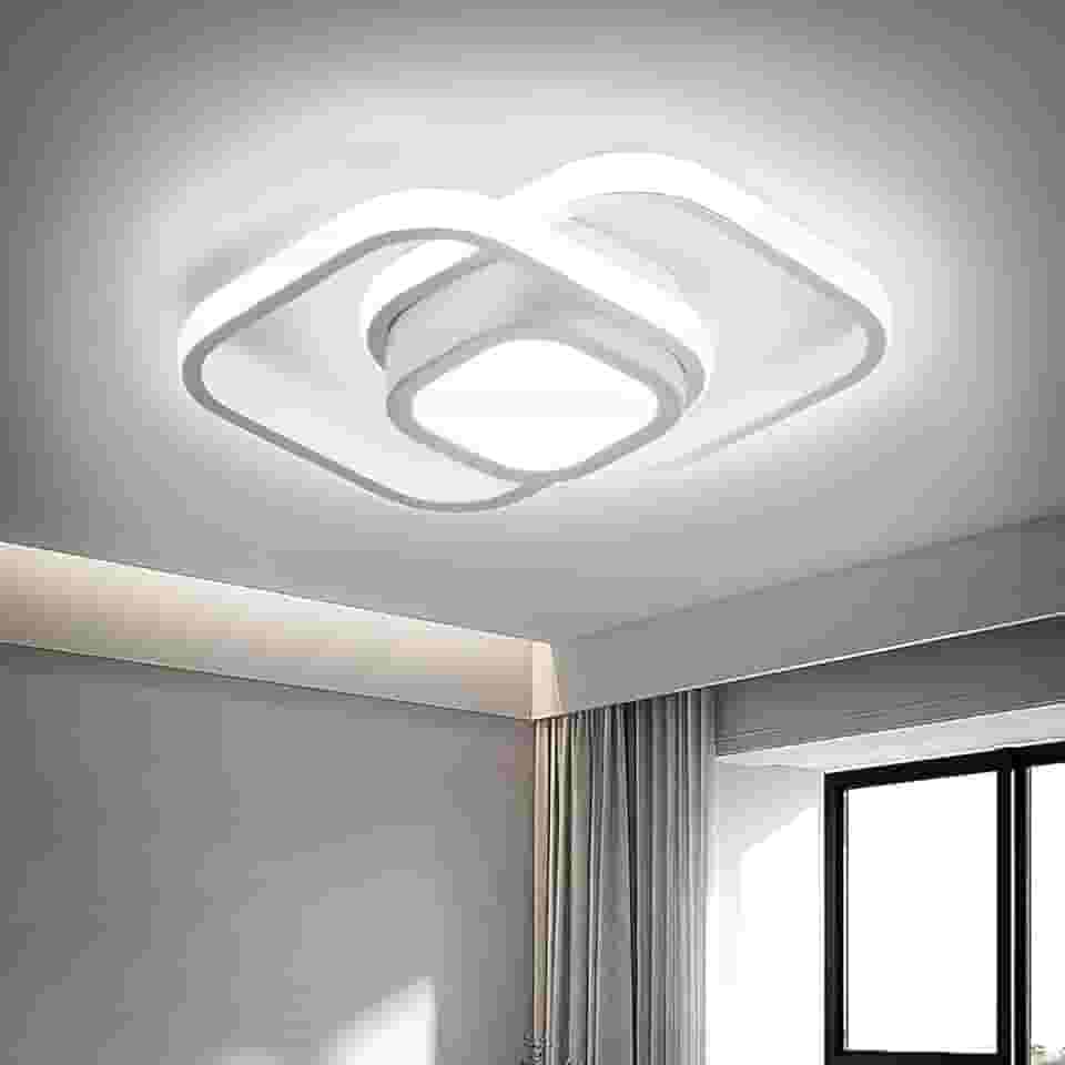 BEMMY Luminária de Teto, Lustre Quadradocom Holofote, Quarto, Cozinha, Sala de Estar, Decoração, Lustre Regulável 3 Cores de Luz Ajustáveis 85-265V(Branco)