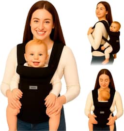 AIEBAO Carregador Canguru Para Bebê, 03 Modos de Uso, Apoio Lombar, Suporte de Cabeça, Bolso Frontal, Até 24 Meses, Suporta 25kg, Acolchoado, Fivelas Ajustáveis, Tecido, Preto.