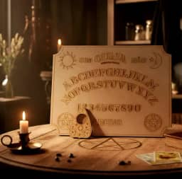 Tabuleiro mais ponteiro Tabua Ouija em português em mdf jogo completo decoração