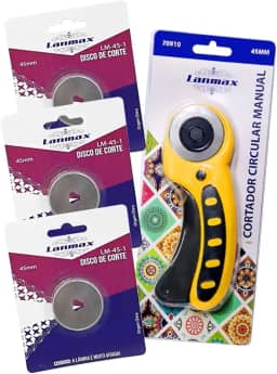 Cortador Rotativo Circular 45mm + 3 Lâminas Extra – Precisão e Conforto para seus Projetos