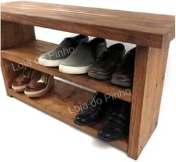 Sapateira e Banco e Porta Calçados em Madeira Maciça 65cm