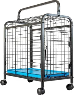 Gaiola De Transporte Animais Portátil Pets Leva Pet Com Rodinhas Qualidade Segurança - Preto com Azul