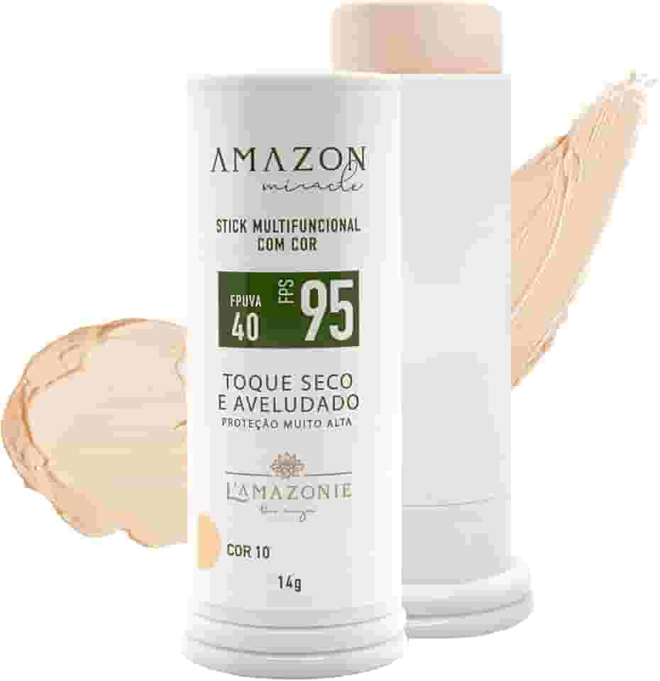 L'AMAZONIE - Bastão Multifuncional Com Cor FPS 95 FPUVA 40 - Filtro Solar & Base - Proteção, Tratamento & Beleza - Vitamina C, Vitamina E & Ácido Hialurônico - Aplicação Prática - COR 10