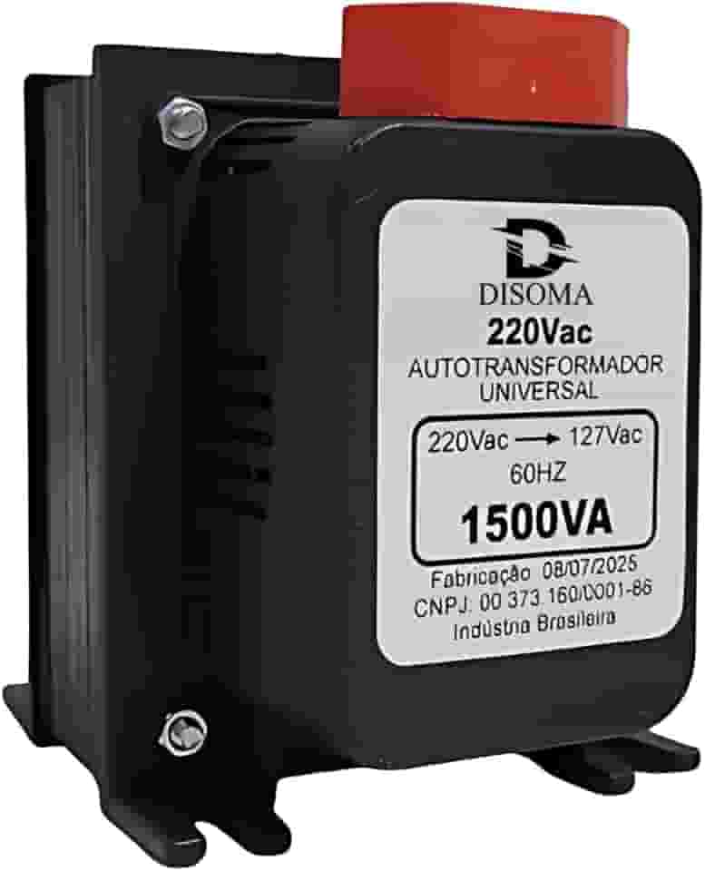 Transformador de Voltagem Bivolt 1500VA Disoma – 110V para 220V e 220V para 110V, com Protetor Térmico e Acabamento Metálico Suporta até 850W