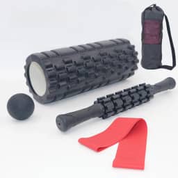 Rolo massagem liberação miofascial 5x1 foam roller com bastão massagem e bola lacrosse e mini band com bolsa pra carregar(preto)