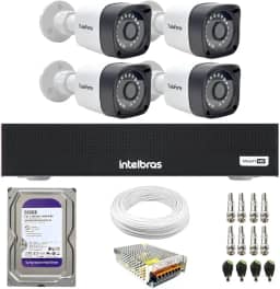 Kit 4 Câmeras Segurança Full HD DVR Intelbras 4 Canais Com HD Completo