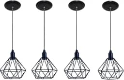 Luminarias Pendente Aramado Modelo Lustres Diamante Kit com 04 (Preto)
