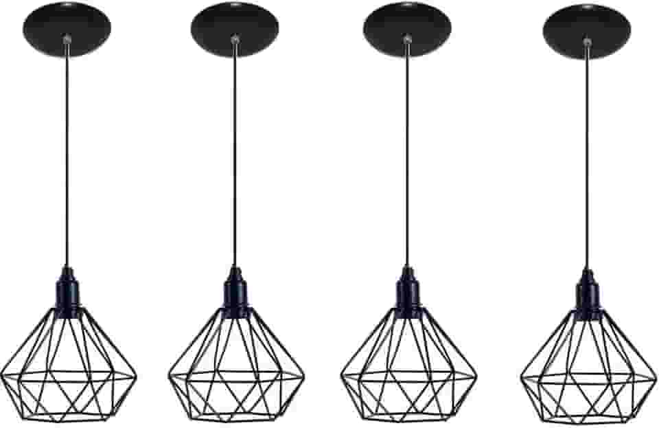 Luminarias Pendente Aramado Modelo Lustres Diamante Kit com 04 (Preto)