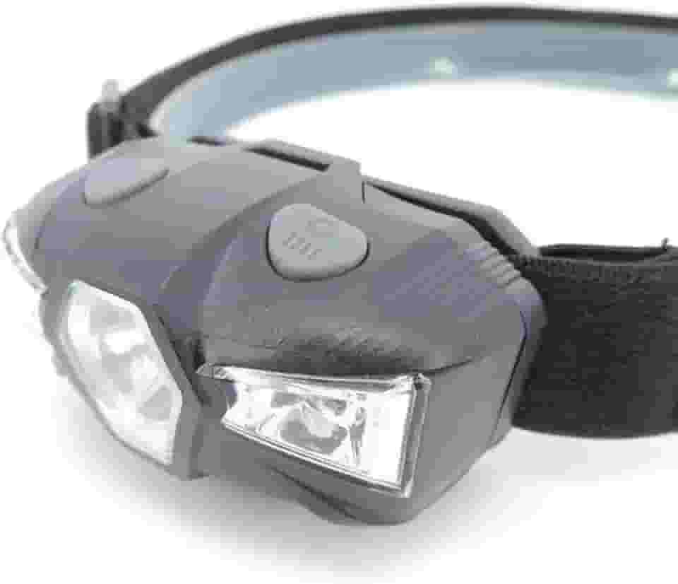 Lanterna de Cabeça LED 300 Lumens, Luz Branca e Vermelha, Modo SOS, Ajustável, Bateria AA