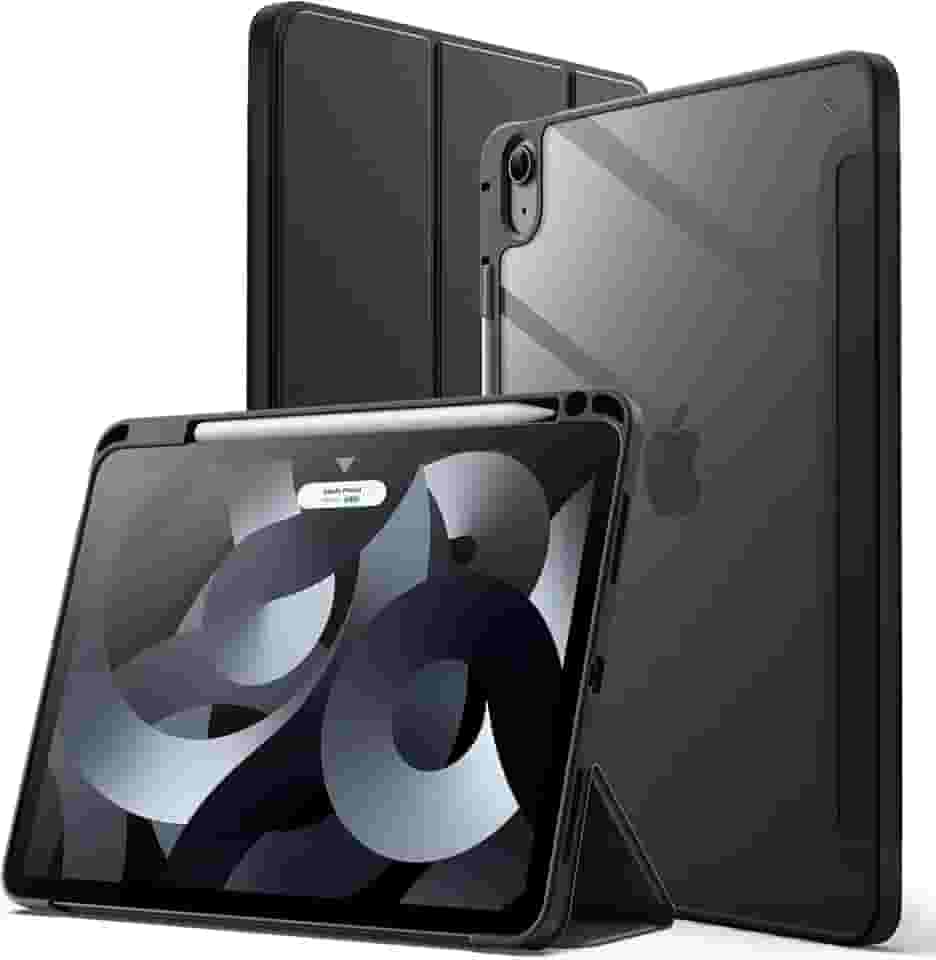 JETech Capa para iPad Air 11 Polegadas M3/M2 (2025/2024), iPad Air 5/4 (10,9 Polegadas, Modelo 2022/2020) com Porta Pencil, Capa Traseira Transparente e Claro, Suporte Fino (Preto)