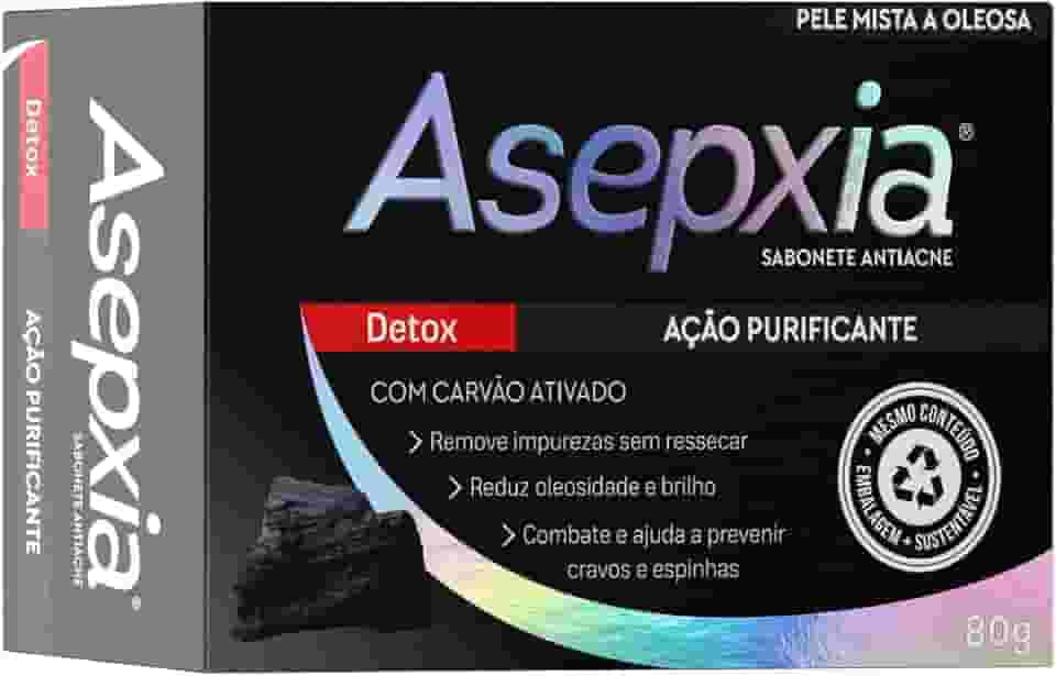 Asepxia Sabonete Detox 80g — Limpeza Profunda com Carvão Ativado | Remove Cravos, Controla a Oleosidade e Purifica a Pele | Para Peles Mistas e Oleosas