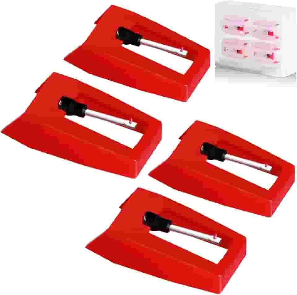 Agulha para toca-discos de 4 peças, caneta giratória JUKFITA Ruby para a maioria dos tocadores de vinil Victrola Crosley LP ION, vermelho