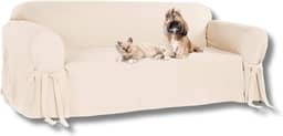 Capa Para Sofá 3 Lugares em Gorgurão Resistente Sala Decoração Laços Ajustáveis Lisa Pet Cachorro Cor:Crua