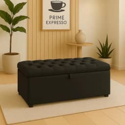 Puff Baú Pé De Cama 90 Cm Sued Capitone Armazenamento Quarto Decorativo Confortável(Preto,Tampa Capitonê 4 cm De Altura)
