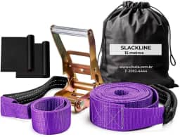 Slackline Roxo 15 M Catraca + Alças + Protetores + Bolsa