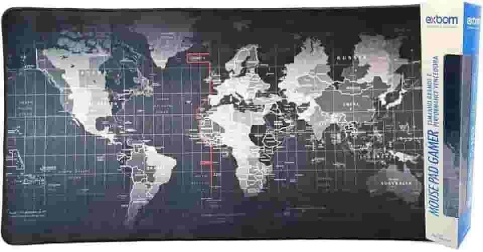 Mouse Pad Gamer Extra Grande 700x350x3mm Bordas Costuradas e Base Antiderrapante Exbom MP7035C Mapa Mundi