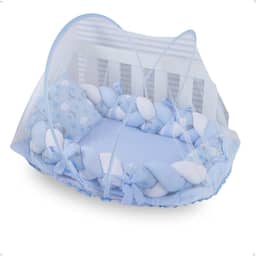 Ninho Redutor de Berço para Bebê com Mosquiteiro Várias Estampas (Estrela Lua Azul)