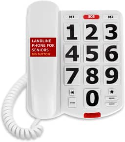 Uvital Telefone de botão grande para idosos, telefone fixo para idosos com botões grandes, 3 teclas de discagem rápida de um toque, toque visual, volume ajustável, ideal para usuários com deficiência