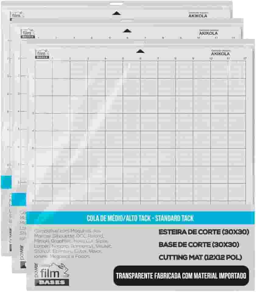 5 Bases de Corte Com Cola 30x30cm, Transparente, Compatível com Silhouette Cameo e Outras Máquinas de Corte - Power Film