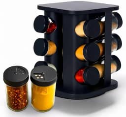 Porta Temperos Giratório com 12 Frascos Vidro Premium Base 360º Tampa com 3 Tipos de Dosagem