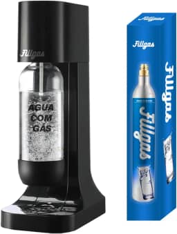 Máquina de Água com Gás Fillgas, Design Moderno, Controle de Intensidade de Bolhas, Compatível com Cilindros de CO₂, Preta