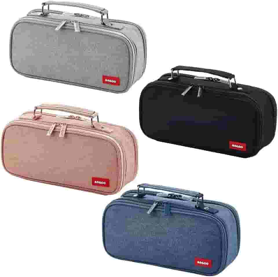 Estojo Escolar Organizador Com 2 Divisórias Zíper Interno e Externo Alça e Compartimento Com Elástico Para Canetas e Lápis Necessaire Multiuso (Preto)