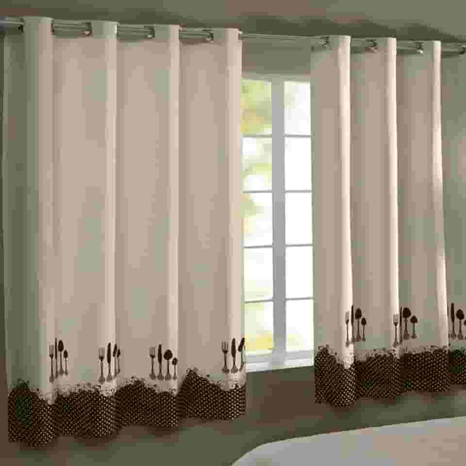 Cortina de Cozinha Estampada Gorgurinho 3,00m x 1,50m Com Ilhós (Talheres)